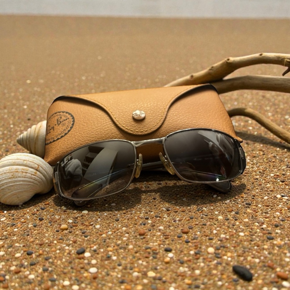 Ray Ban RB3261 Sunglasses Ray Ban Polished Black Matte Frame Grey Polarized Lens